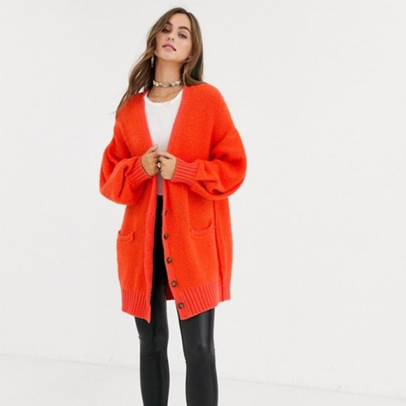 SOLD NEW FREE PEOPLE Orange Long Cardigan - Picture 3 of 6